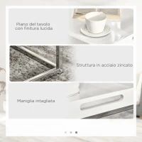 HOMCOM Set da 2 Tavolini da Caffè Impilabili con Finitura Lucida e Telaio in Acciaio, Bianco(m-6)