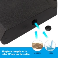Outsunny Pied de parasol lot de 4 dalles pour parasol à lester - A remplir d'eau jusqu'à 80 kg ou de sable jusqu'à 120 kg - dim. tot. 100L x 100l x 9,5H cm HDPE noir(m-5)