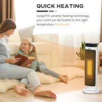 HOMCOM Ceramic Electric Space Heater, Portable Heater for Home with 3 Heat Settings, Oscillation, Adjustable Temperature, 1000W/2000W, Black(m-5)