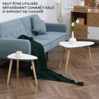 HOMCOM Lot de 2 tables basses gigognes design scandinave pieds en bois et plateau en bois, blanc(m-6)