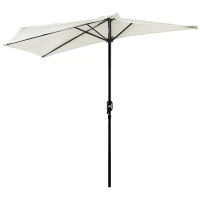 Outsunny Sombrilla 269x138x236 cm Parasol de Jardín con Manivela y Forma Semicircular para Exterior Terraza Patio Piscina Crema(m-10)