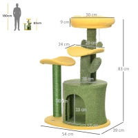 PawHut Árbol Rascador para Gatos en Forma de Cactus con Cama Cueva Postes de Sisal y Bola Colgante 54x39x83 cm Verde(m-3)