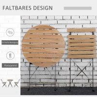 Outsunny Bistroset für 2 Personen Klappbar Bistrotisch mit 2 Stühlen Gartenmöbel Metall Kiefernholz Natur(m-5)