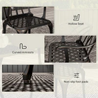 Outsunny 3 Pieces Garden Dining Set for 2, Cast Aluminium Outdoor Dining Set with 2 Armchairs and Round Dining Table with Parasol Hole, Garden Furniture Set, Bronze Tone(m-7)