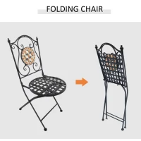 Outsunny 3 PCs Garden Mosaic Bistro Set Outdoor Patio 2 Folding Chairs & 1 Round Table  Outdoor Furniture Vintage(m-4)