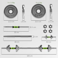 SPORTNOW 20kg 2-in-1 Barbell and Dumbbell Set, with Non-Slip Handle, for Weight Lifting, Training Home Gym(m-3)