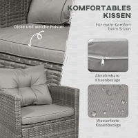 Outsunny Gartenmöbel-Set, 4-tlg., 3 Sofas, Beistelltisch, Sitzkissen, Alurahmen, PE-Rattan, Grau(m-5)