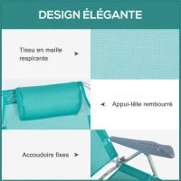 Outsunny Lot de 2 chaises de jardin pliantes chaise de pêche portable chaise de camping appui-tête dossier inclinable à 6 niveaux(m-6)