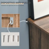 HOMCOM Aparador con Puerta de Metal Mueble Auxiliar con 3 Estantes Abiertos y Armario con Puerta y Balda Ajustable para Salón Cocina 80x35x82 cm Madera Natural(m-8)