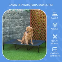 PawHut Cama Elevada para Perros Gatos Portátil Cama para Mascotas con Zona de Malla Transpirable y Tela Oxford para Interior Exterior 122x92x23 cm Azul(m-4)