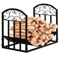 Outsunny Soporte para Leña de Interior y Exterior en Metal con Estante Curvo hasta 60 kg de Leña 60,5x36x46,5 cm Negro(m-1)