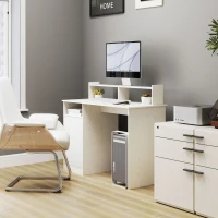 HOMCOM Scrivania Moderna con Supporto per Monitor, Armadietto e Ripiani, 108x50x94 cm, Crema(m-7)