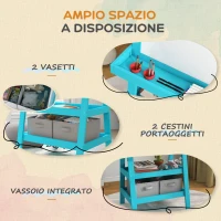AIYAPLAY Lavagna per Bambini con Cavalletto 3 in 1, Rotolo di Carta e 2 Contenitori, in Legno, 59x48x118 cm, Blu(m-5)