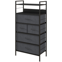 HOMCOM Commode 5 Tiroirs Tissu Noir 58x30x120cm