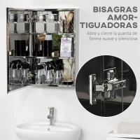 kleankin Armario de Baño con Espejo Armario de Pared con 3 Estantes de Almacenamiento para Ducha Aseo 39x12x60 cm Plata(m-6)