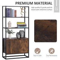 HOMCOM Industrial Bookshelf, Storage Shelf, Large Bookcase with 3 Open Shelves, Multifunctional Rack for Living Room, Office, Rustic Brown and Black(m-4)