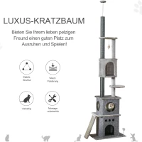 PawHut Kratzbaum Katzenbaum Deckenhoch Kletterbaum mit Katzenspielzeug Sisal Plüsch Hellgrau höhenverstellbar 60 x 40 x 225-255 cm(m-4)