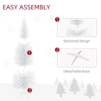 HOMCOM 6ft Unlit Artificial Christmas Tree, Pencil Slim Xmas Tree with Solid Stand and Realistic Branches, White(m-7)