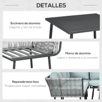 Outsunny Conjunto de Muebles de Ratán de Exterior Sofá de Esquina con Cojines y Mesa de Centro para Terraza Patio Gris(m-6)