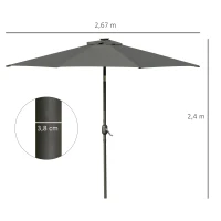 Outsunny Parasol de Terraza Ø268x238 cm con 24 Luces LED Solar Mecanismo de Inclinación Manivela y Poste Desmontable Gris(m-3)
