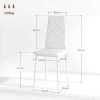 HOMCOM Set di 6 Sedie da Pranzo Moderne con Schienale Alto in Finta Pelle e Acciaio, 41x50x97 cm, Bianco(m-3)