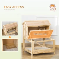 PawHut Wooden Hamster Cage with Pull-Out Tray, Two Tier Small Animal Hutch with Openable Top, Ladder, Seesaw, Running Wheel,  - Natural(m-6)