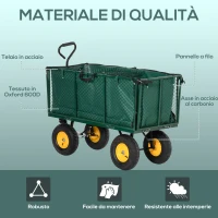 Outsunny Carrello da Giardino in Acciaio con Pareti Laterali Ribaltabili e 4 Ruote, Capienza 342L, Verde(m-7)