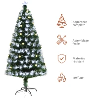HOMCOM Sapin de Noël Artificiel Lumineux 120H cm Fibre Optique LED + 20 Ampoules + Support Pied 130 Branches étoile Sommet Brillante Vert(m-7)