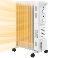 HOMCOM 2000W Quiet Oil Filled Radiator, 9 Fin Energy Efficient Portable Electric Heater with 3 Heat Settings, Adjustable Thermostat, Safety Tip Over, Overheat Protection, for Home, White(m-1)