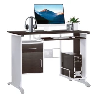 HOMCOM Computer Desk with Sliding Keyboard Tray, Storage Drawers and Host Box Shelf, Home Office Desk, Study Workstation, 100 x 52 x 75cm, Black Walnut(m-1)