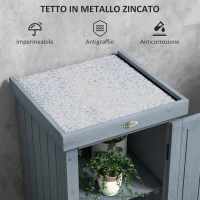 Outsunny Casetta Porta Attrezzi a 3 Ripiani in Legno da Abete con Tetto in Metallo, 45x45x160 cm, Grigio(m-4)