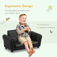 HOMCOM Kids Sofa Bed Kids Twin Sofa Toddler Chair 2 Seater Kids Twin Sofa Chair Boys Girls Couch w/ Footstool (Black)(m-4)