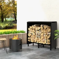 Outsunny 4FT Firewood Rack with Canvas Carrier Bag and 600D Oxford Waterproof Cover, Metal Log Store Indoors, Log Storage Rack Holder for Outdoor Indoor Fireplace, Black(m-10)