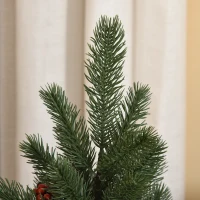 HOMCOM Mini-Weihnachtsbaum Weihnachtsdekoration, inkl. Schmuck, rote Beeren, 50 cm hoch, inkl. Zementsockel, Grün + Mehrfarbig(m-7)