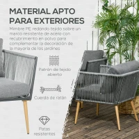 Outsunny Conjunto de Muebles de Jardín de Ratán Sintético con Sofá de 2 Plazas 2 Sillones y Mesa de Centro Gris(m-6)