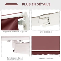 Outsunny Store banne Manuel rétractable Angle Réglable Aluminium Polyester imperméabilisé 3,5 x 2,5 m rouge(m-7)