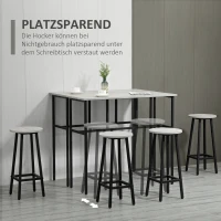 HOMCOM Bartisch-Set im Industriedesign, 6-teilig, 2 Tische und 4 Barhocker, Grau + Schwarz(m-5)