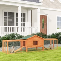 PawHut Wooden Rabbit Hutch with Run, Tray, Ramps, Asphalt Roof, 309 x 70 x 87cm, Orange(m-10)