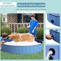 PawHut Hundebadewanne faltbar Badewanne Hundepool Plantschbecken Swimmingpool Wasserbecken für Hunde und Katzen Schwimmbecken Kunststoff+Holz Blau Ø120 x H30 cm(m-5)