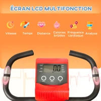 HOMCOM Vélo d'appartement pliable, vélo d'exercice, home traîner pour adultes, 8 niveaux de résistance magnétique, capteurs pouls main, écran LCD multifonction, selle réglable, acier, rouge, noir(m-4)