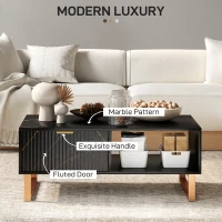 HOMCOM Elegant Marble Effect Storage Coffee Table - Black(m-4)