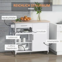HOMCOM Küchenwagen, Servierwagen mit Schblade und Handtuchhalter, Küchenschrank, Rollwagen, Küchentrolley, Weiß, 105 x 45 x 89 cm(m-4)