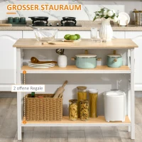 HOMCOM Kücheninsel mit Klapptisch, 2 Küchenregalen, Küchentresen, 120 cm x 76 cm x 91,5 cm, Weiß + Natur(m-4)