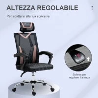 Vinsetto Sedia da Ufficio Ergonomica Inclinabile a 130° con Supporto Lombare e Cervicale, 58x62.5x112-120cm(m-4)