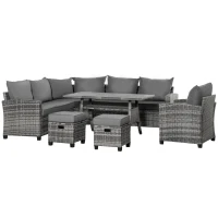 Outsunny Luxus Polyrattan Gartenmöbel Set für 7 Personen Gartengarnitur Loungemöbel mit Beistelltisch Sitzkissen Grau(m-10)