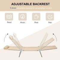 Outsunny Set of Two Steel Frame Sun Loungers, with Reclining Backs - Brown(m-4)