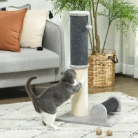 PawHut Poste Rascador para Gatos Arañador de Sisal con Cepillo de Auto Acicalado y Bola de Juguete 40x48x85 cm Gris y Crema(m-2)