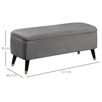 HOMCOM Banc de rangement, bout de lit, coffre de rangement, repose-pieds en velours côtelé avec couvercle, pour salon, chambre, entrée, 117 x 44 x 50 cm, gris(m-3)