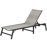 Outsunny Foldable Rattan Sun Lounger with 5-Level Adjust Backrest, Recliner Chair, Mixed Grey(m-11)