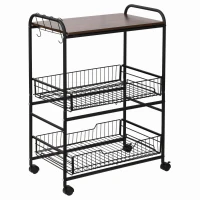HOMCOM Carrello da Cucina Portavivande Stile Industriale con 4 Ruote, 2 Cestini e 4 Ganci, 60x38x85.5cm, Marrone Nero(m-1)